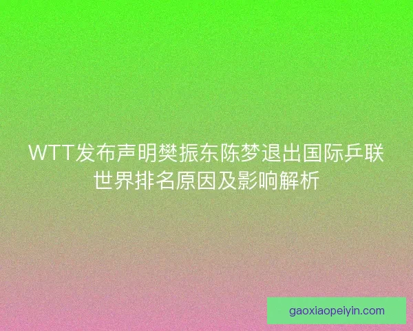 WTT发布声明樊振东陈梦退出国际乒联世界排名原因及影响解析